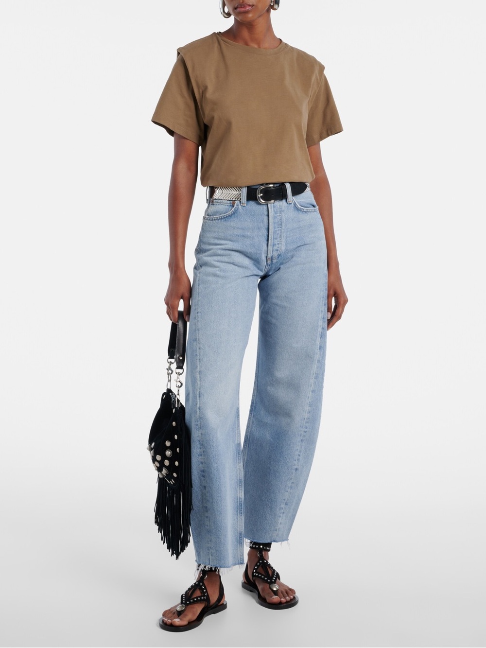 Agolde luna frayed hem high rise barrel jean